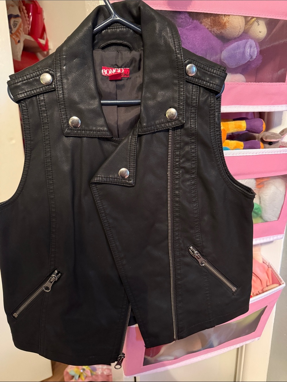 BONGO Black Faux Leather Girls' Moto Vest